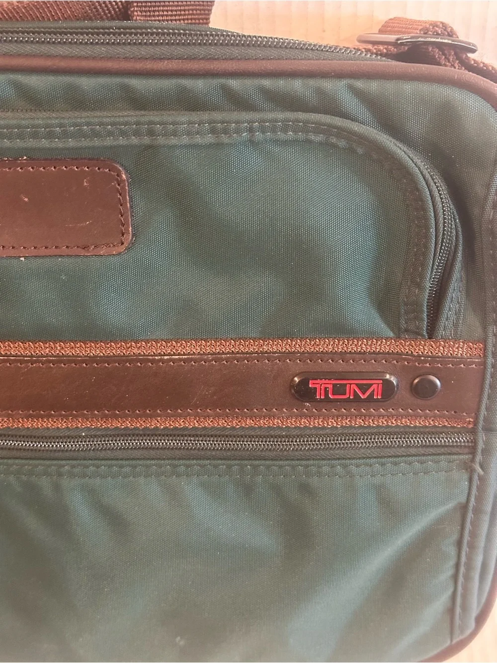 vintage green and brown ballistic nylon TUMI 2-Way Briefcase Messenger Bag Mint